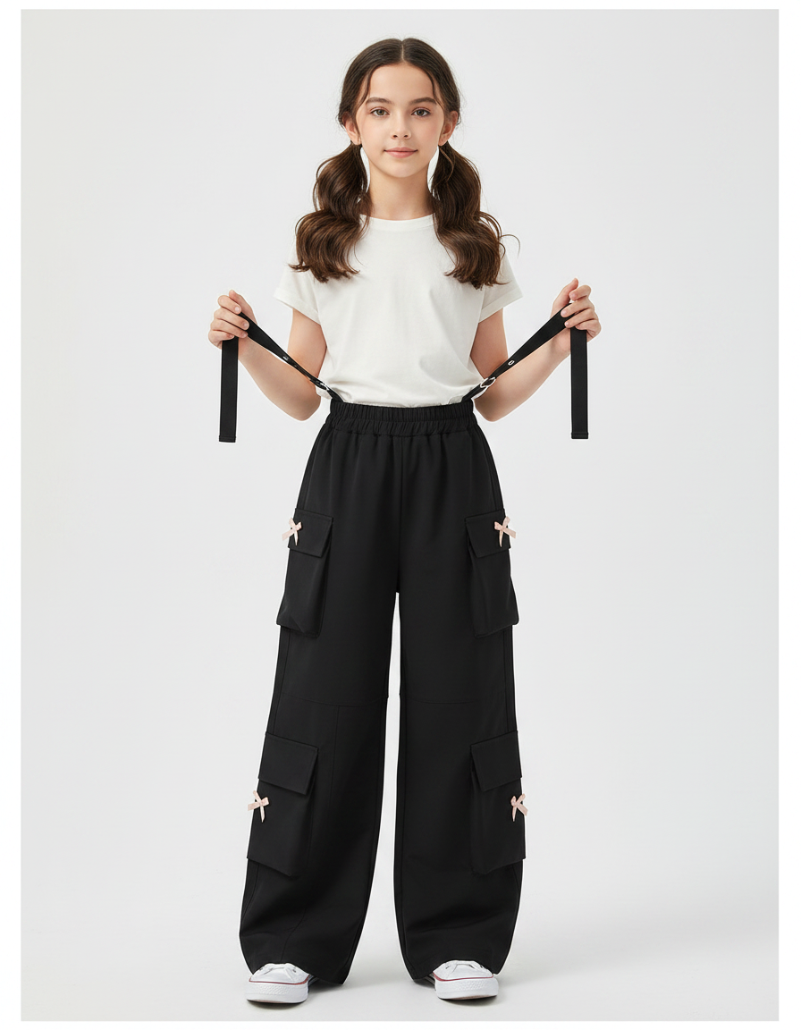 Pantalon Fluide Noir Cargo Ample Bow Street - Polyester