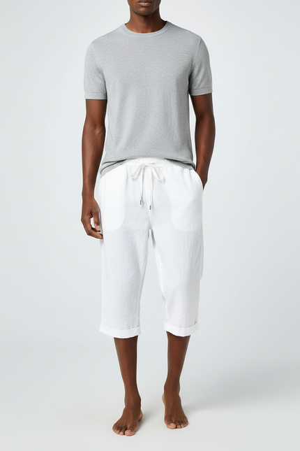 Pantalon Fluide Blanc Lin Cordon Ample Décontracté