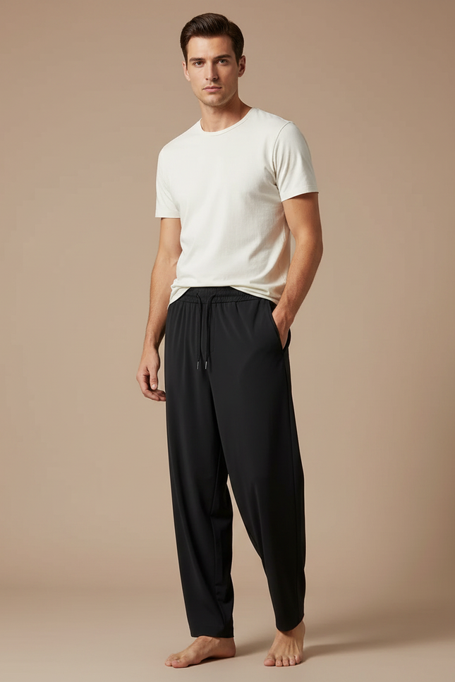 Pantalon Fluide Noir Ample Décontracté Cordon Sport Homme - Polyester