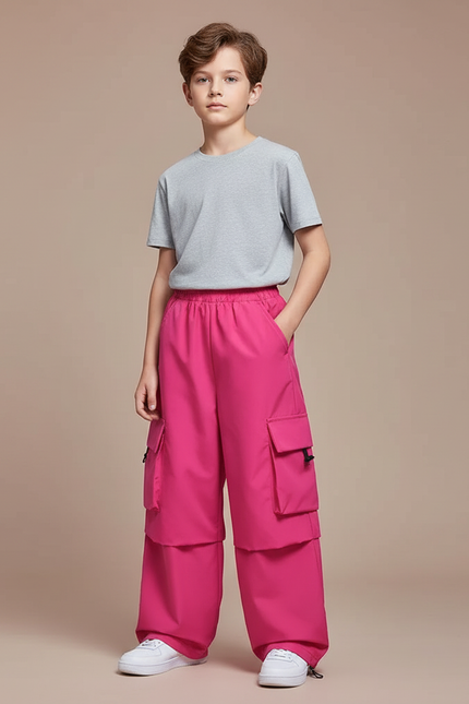 Pantalon Fluide Rose Cargo Ample Enfant Tendance - Polyester