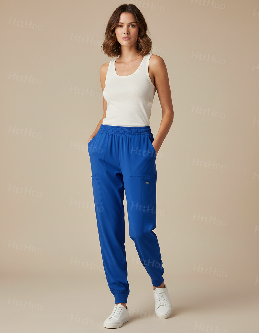 Pantalon Fluide Bleu Royal Jogger Décontracté Femme - Polyester