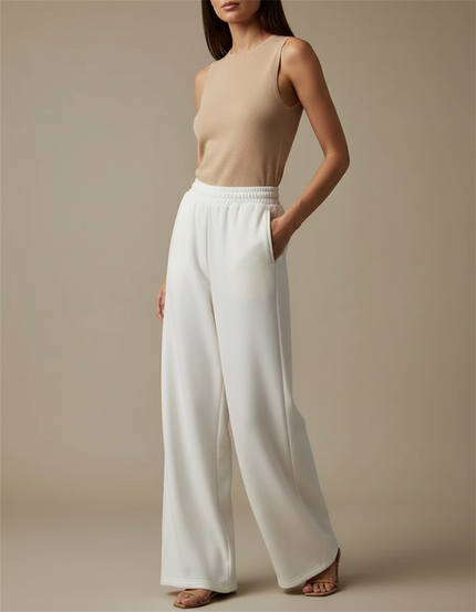 Pantalon Fluide Blanc Ample Confort Décontracté Femme - Molleton