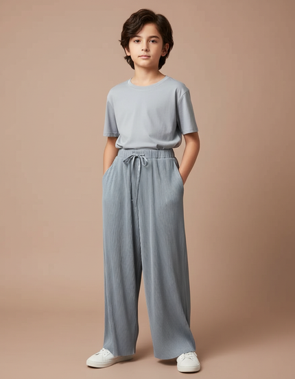 Pantalon Fluide Plissé Gris Ample Confortable Enfant - Polyester