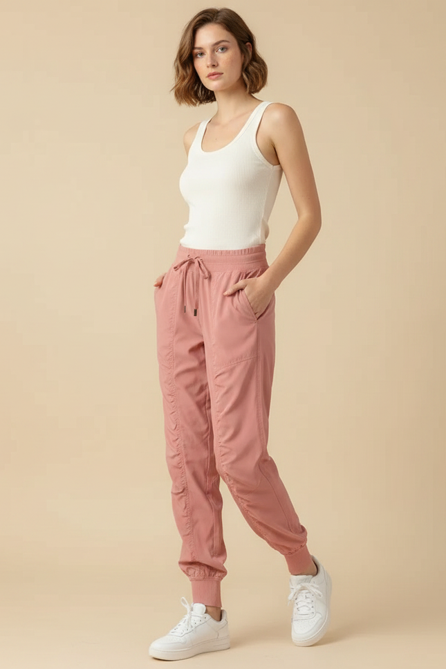 Pantalon Fluide Rose Athlétique Sport Jogger Femme - Polyester
