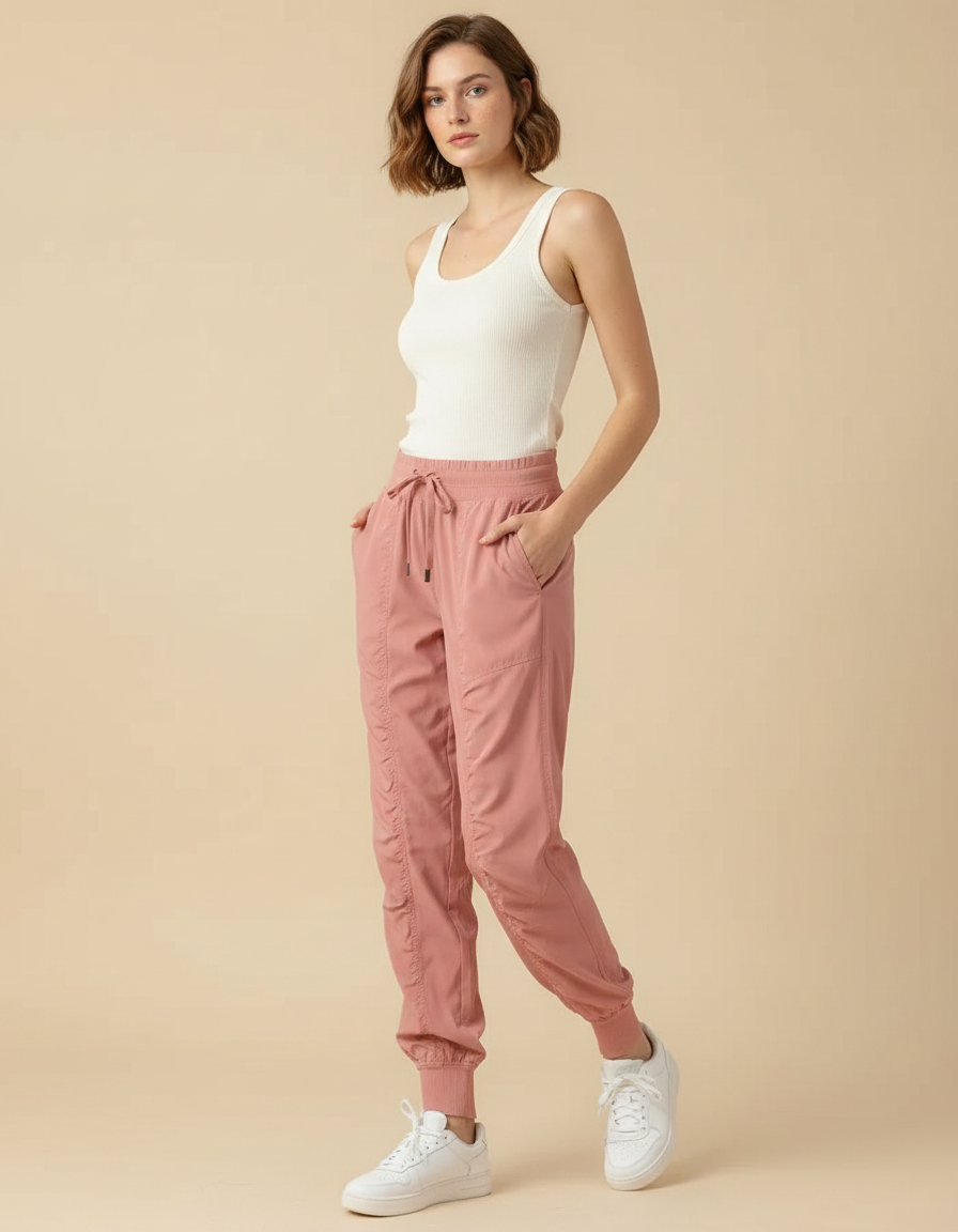 Pantalon Fluide Rose Athlétique Sport Jogger Femme - Polyester