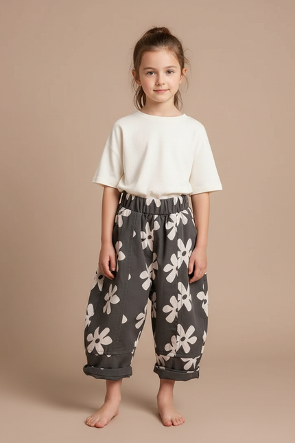 Pantalon Fluide Noir A Fleur - Coton