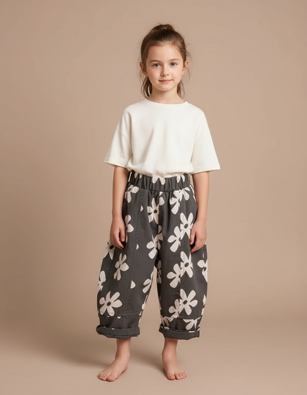 Pantalon Fluide Noir A Fleur - Coton