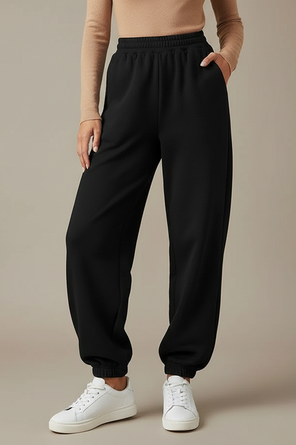 Pantalon Fluide Noir Ample Décontracté Élastique Confortable - Molleton