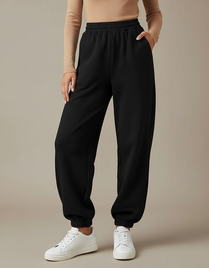 Pantalon Fluide Noir Ample Décontracté Élastique Confortable - Molleton