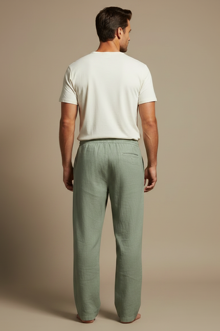 Pantalon Vert Fluide - Lin - vue 2