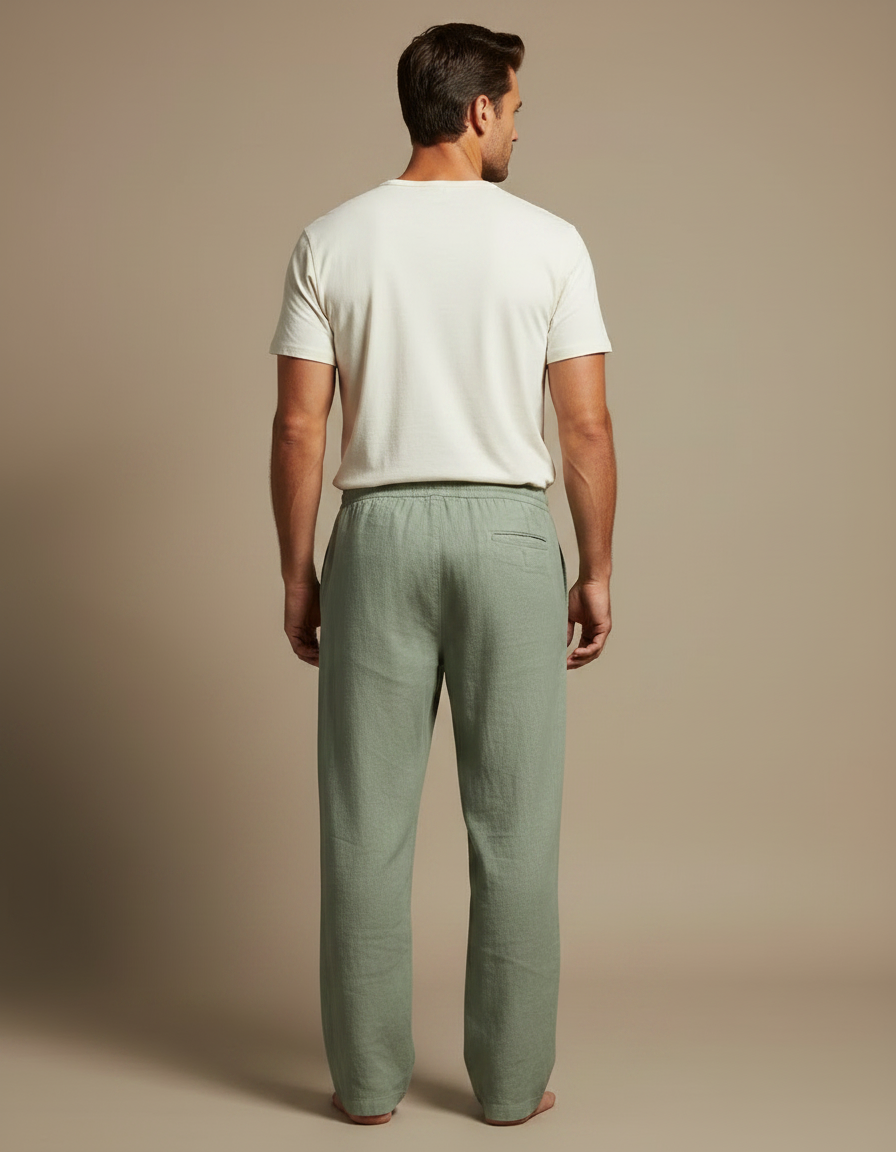 Pantalon Vert Fluide - Lin - vue 2