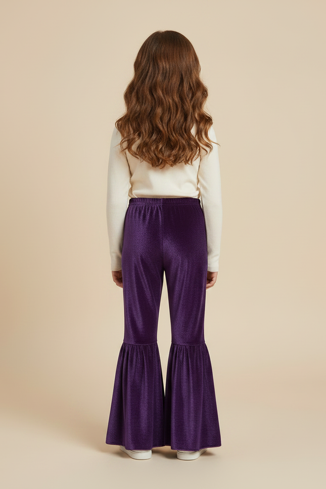 Pantalon Fluide Violet Velours Cloche Enfant Brillant - vue 2