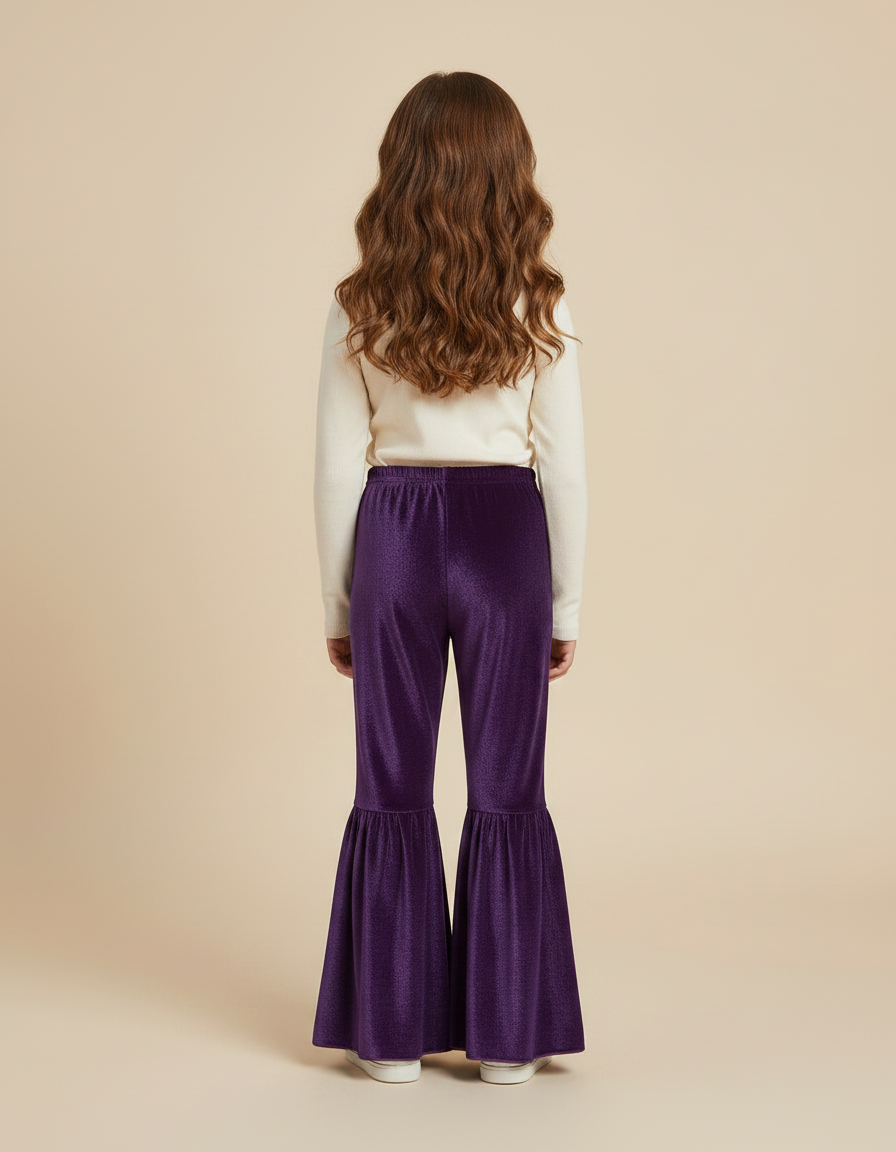 Pantalon Fluide Violet Velours Cloche Enfant Brillant - vue 2