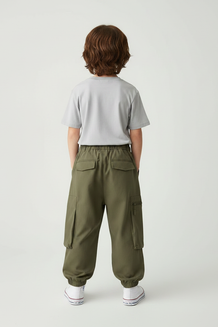 Pantalon Fluide Kaki Ample Cargo Garçon Coton - vue 2