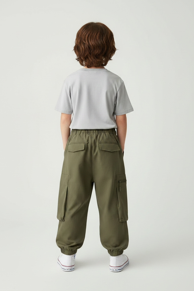 Pantalon Fluide Kaki Ample Cargo Garçon Coton - vue 2