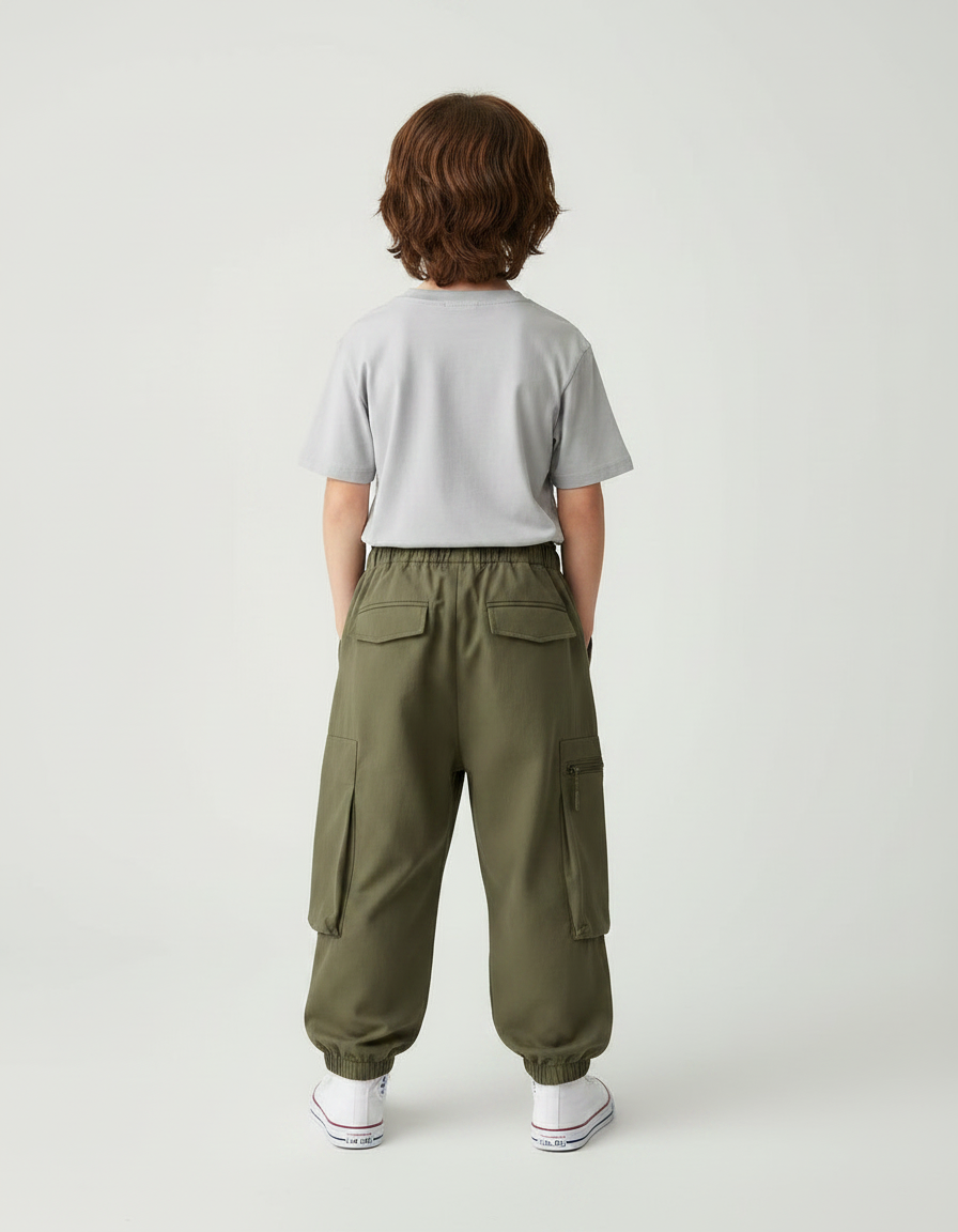 Pantalon Fluide Kaki Ample Cargo Garçon Coton - vue 2