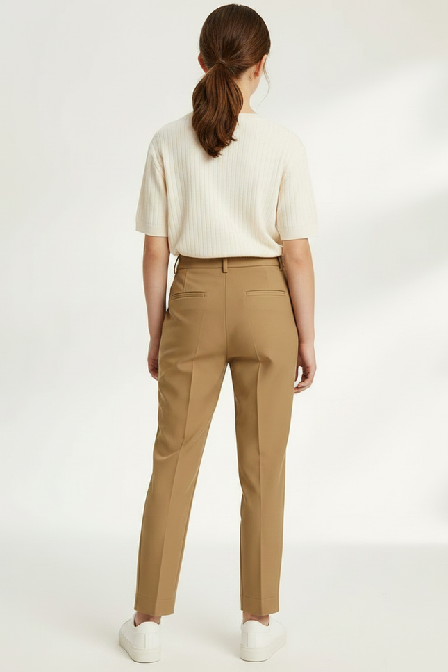 Pantalon Fluide Kaki Droit Taille Haute Élégant - Gabardine - vue 2