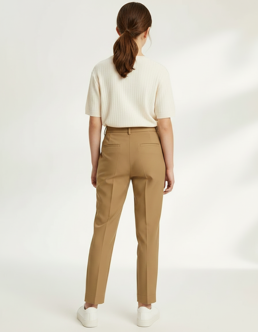Pantalon Fluide Kaki Droit Taille Haute Élégant - Gabardine - vue 2