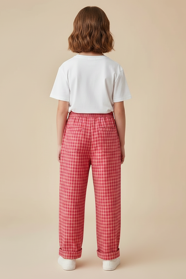 Pantalon Fluide Carreaux Rouge Ample Confortable Enfant - Coton - vue 2