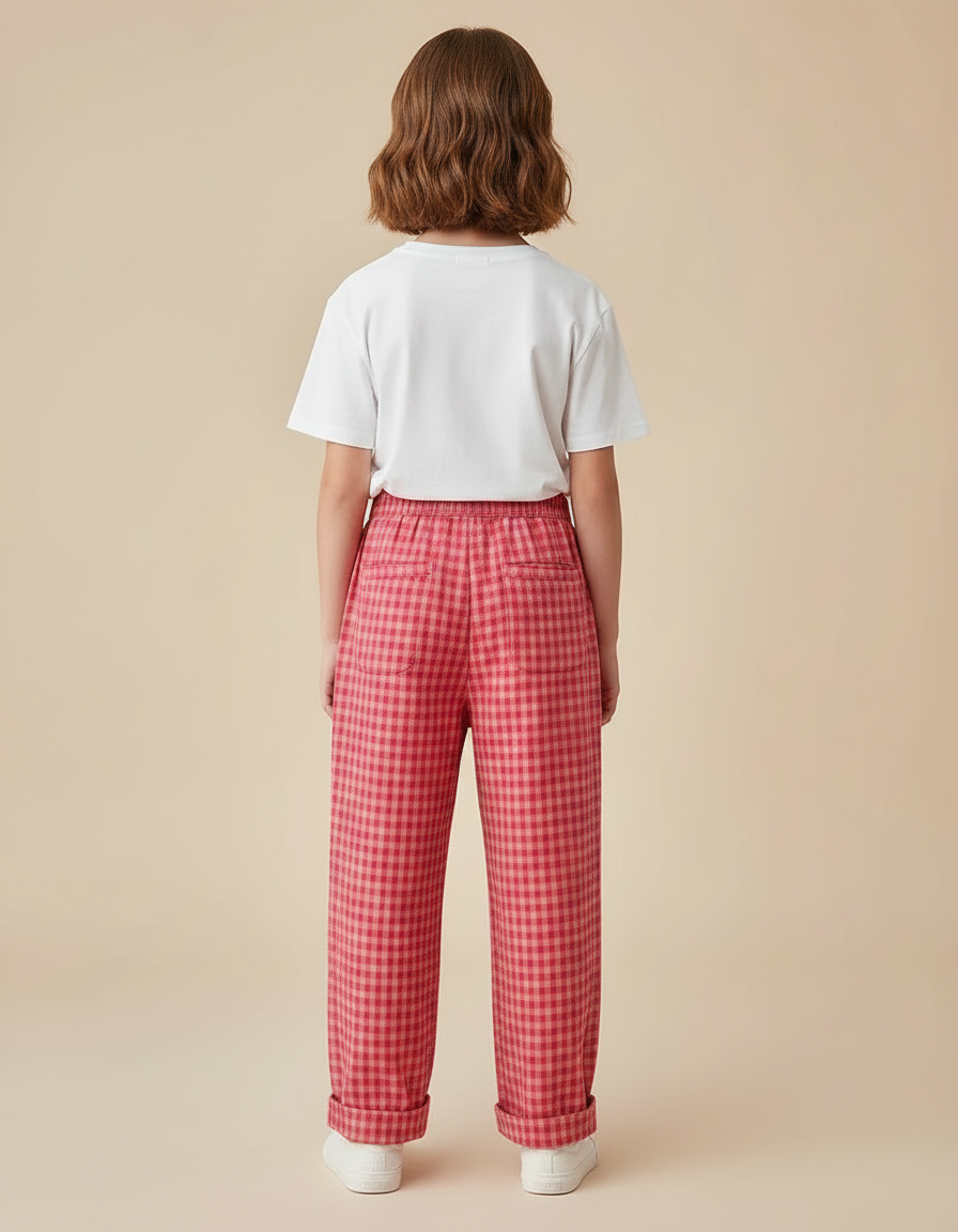 Pantalon Fluide Carreaux Rouge Ample Confortable Enfant - Coton - vue 2