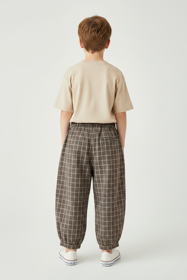 Pantalon Fluide Carreaux Marron Ample Enfants - Laine - vue 2