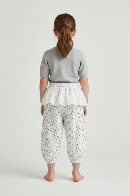 Pantalon Fluide Blanc Imprimé Floral Bouffant Fille - Coton - vue 2