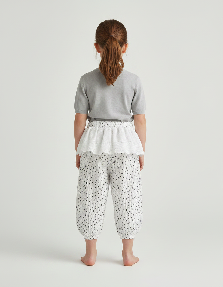 Pantalon Fluide Blanc Imprimé Floral Bouffant Fille - Coton - vue 2