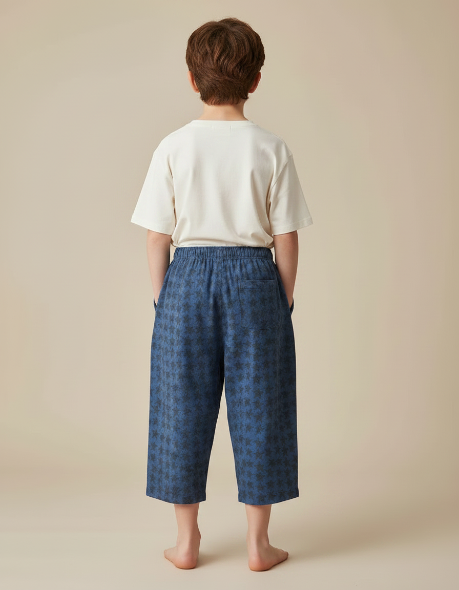 Pantalon Fluide Bleu Étoiles Ample Coton Enfant - vue 2