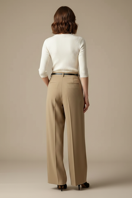 Pantalon Fluide Beige Large Plissé Élégant Décontracté - Polyester - vue 2