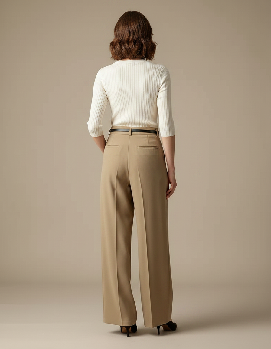 Pantalon Fluide Beige Large Plissé Élégant Décontracté - Polyester - vue 2