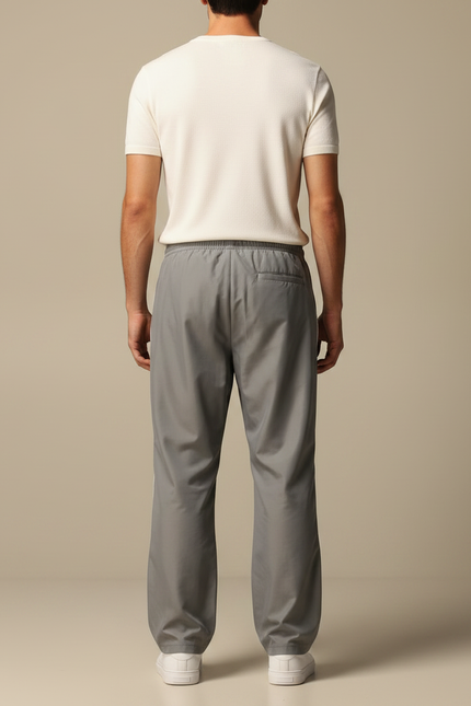 Pantalon Fluide Gris Ample Droit Décontracté Homme - Polyester - vue 2