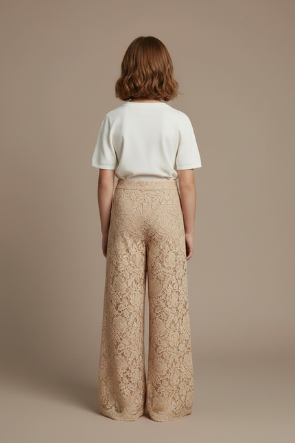 Pantalon Fluide Beige Dentelle Ample Fille Élégant - Polyester - vue 2