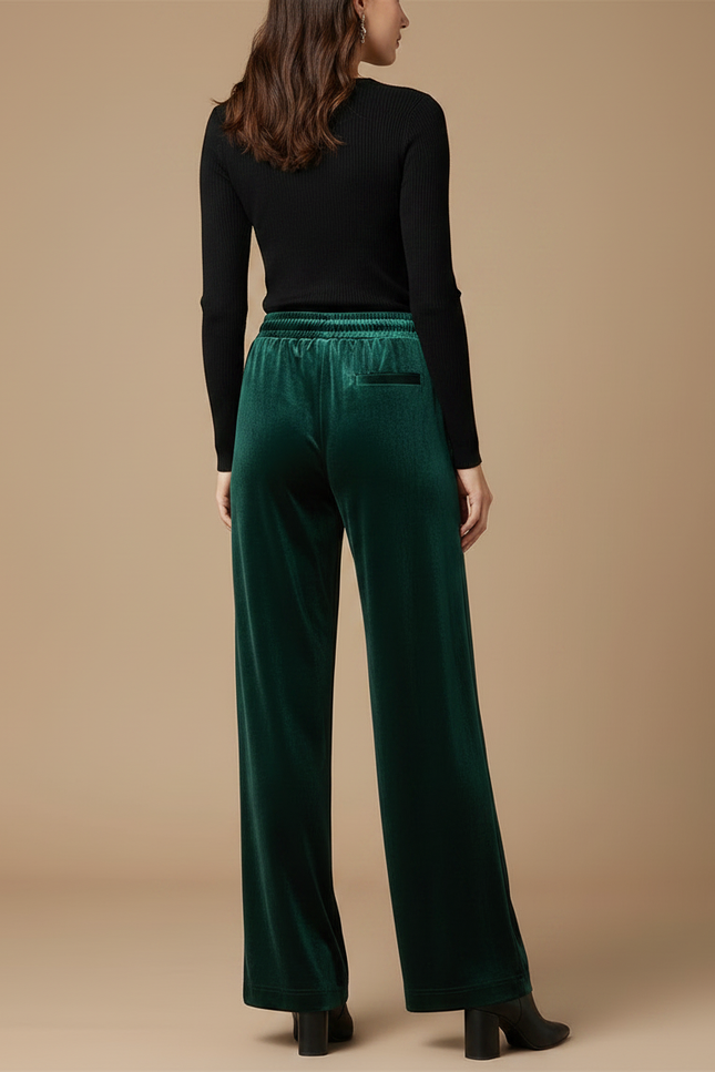 Pantalon Fluide Velours Vert Émeraude Ample Élégant - vue 2