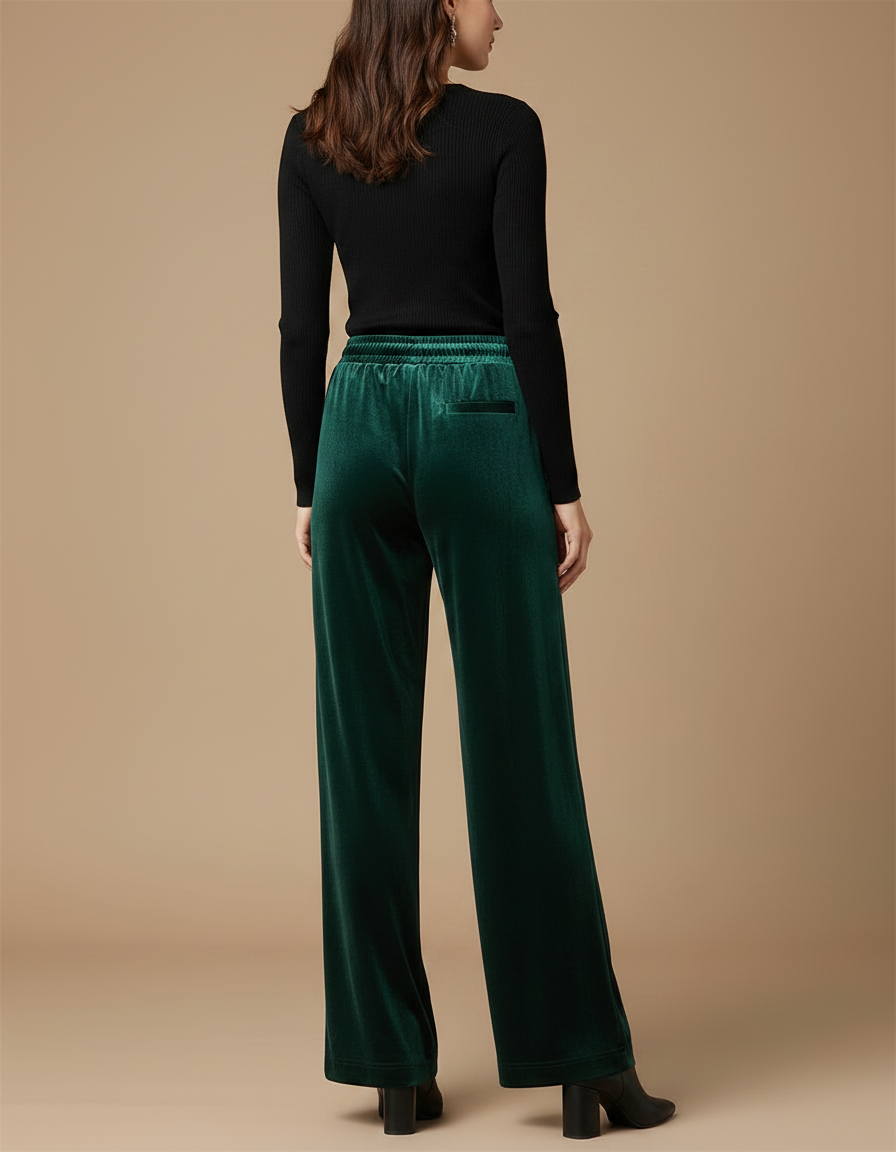 Pantalon Fluide Velours Vert Émeraude Ample Élégant - vue 2