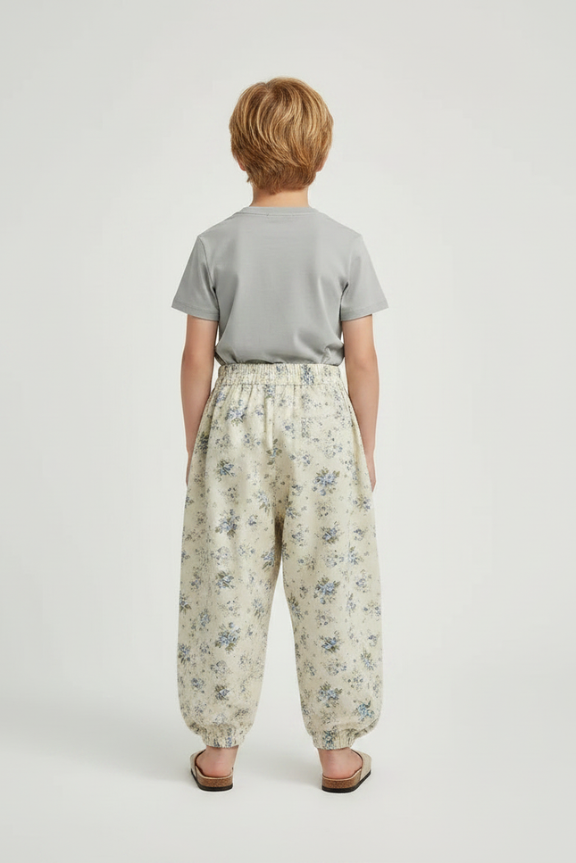 Pantalon Fluide Écru Floral Ample Léger Enfant - Beige Lin - vue 2