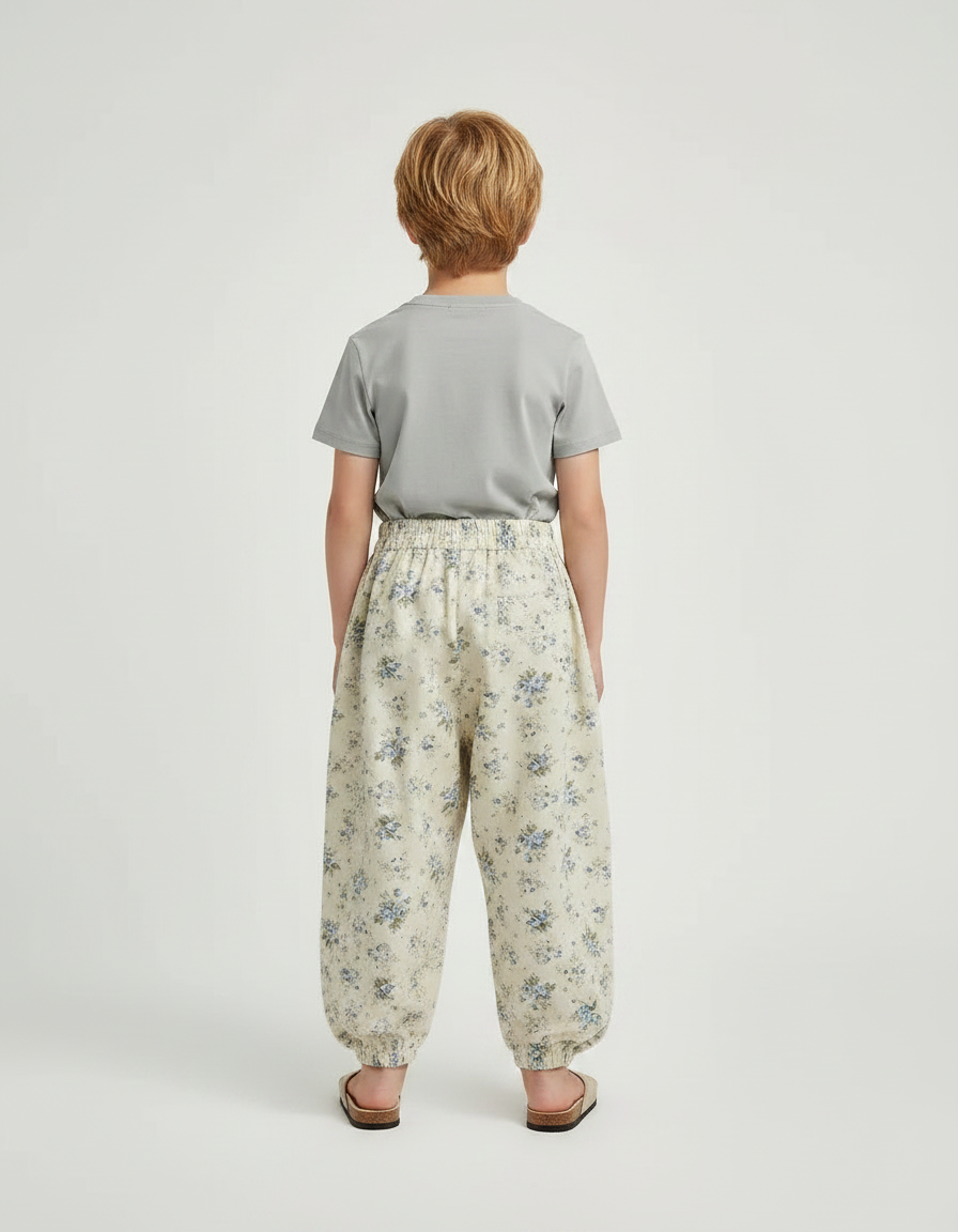 Pantalon Fluide Écru Floral Ample Léger Enfant - Beige Lin - vue 2