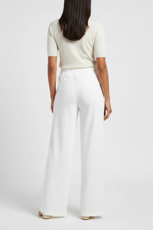 Pantalon Fluide Blanc Ample Taille Élastique Élégant - Viscose - vue 2