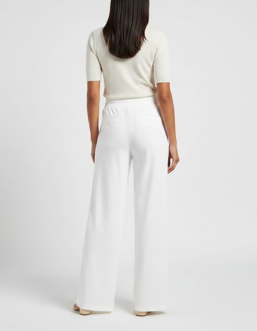 Pantalon Fluide Blanc Ample Taille Élastique Élégant - Viscose - vue 2