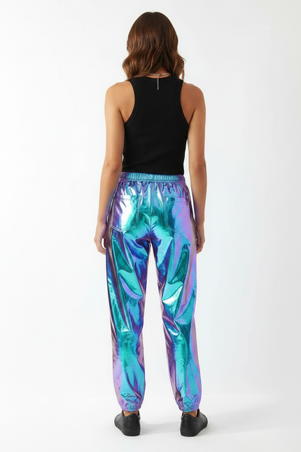 Pantalon Fluide Holographique Métallisé Ample Brillant Femme - Multicolore Polyester - vue 2