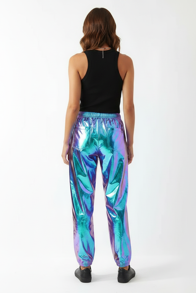 Pantalon Fluide Holographique Métallisé Ample Brillant Femme - Multicolore Polyester - vue 2