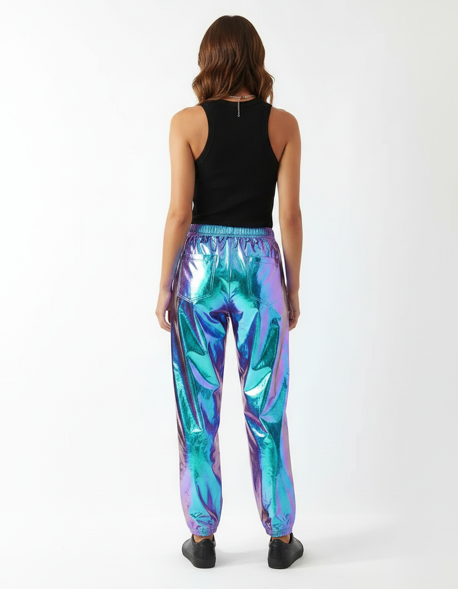 Pantalon Fluide Holographique Métallisé Ample Brillant Femme - Multicolore Polyester - vue 2