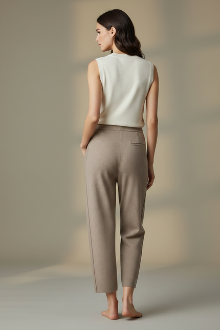 Pantalon Fluide Beige Chiné Ample Cordon Décontracté - Maille - vue 2