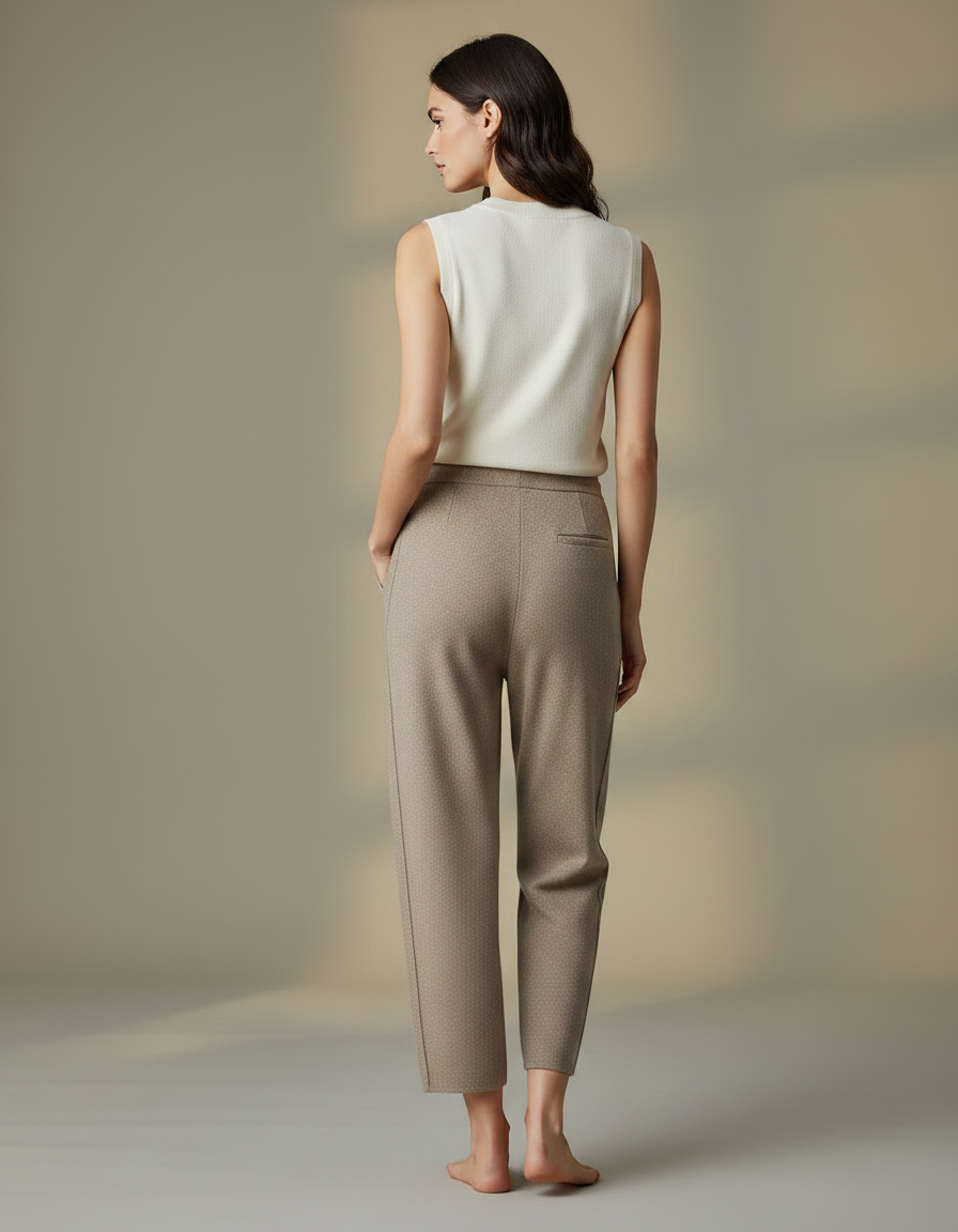 Pantalon Fluide Beige Chiné Ample Cordon Décontracté - Maille - vue 2