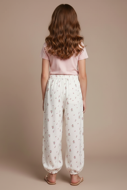 Pantalon Fluide Blanc Floral Ample Confortable Fille - Viscose - vue 2