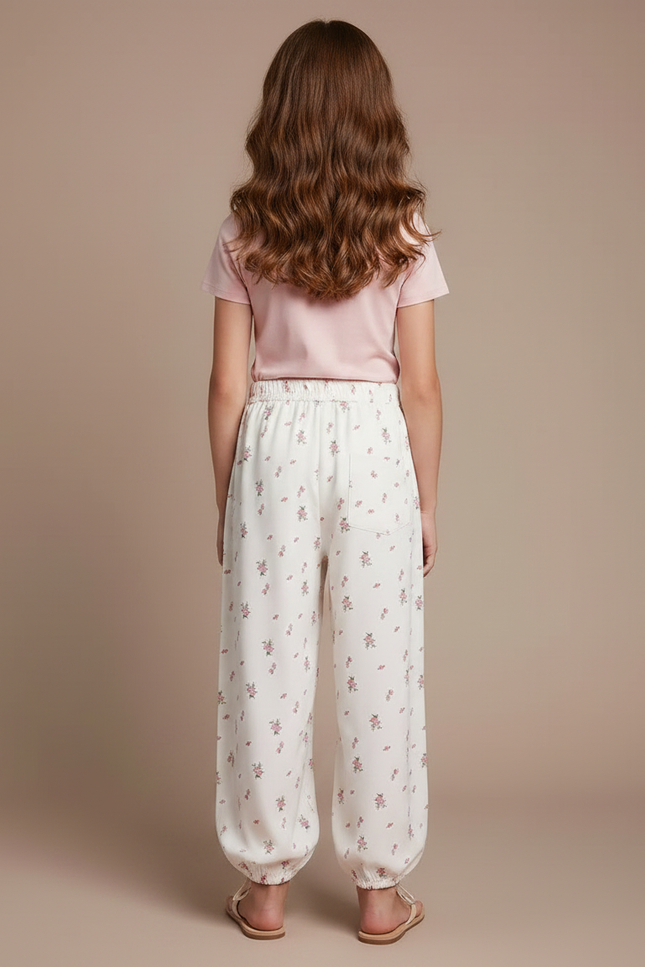 Pantalon Fluide Blanc Floral Ample Confortable Fille - Viscose - vue 2