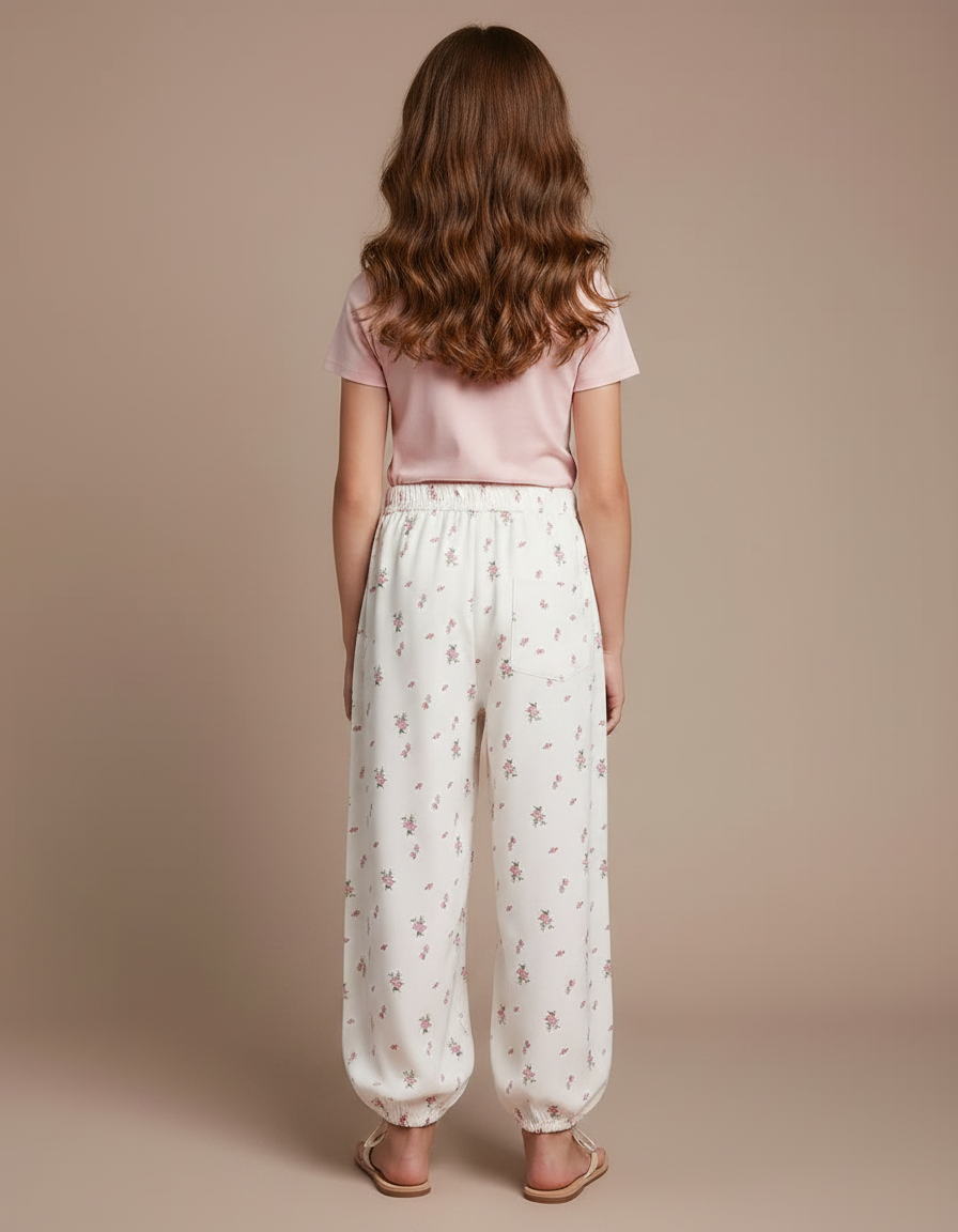 Pantalon Fluide Blanc Floral Ample Confortable Fille - Viscose - vue 2