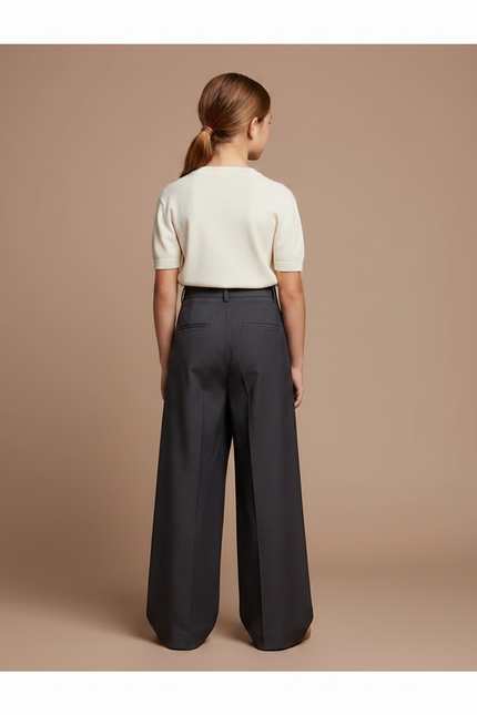 Pantalon Fluide Gris Ample Taille Haute Asymétrique - Gabardine - vue 2