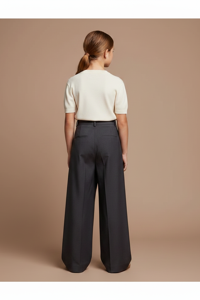 Pantalon Fluide Gris Ample Taille Haute Asymétrique - Gabardine - vue 2