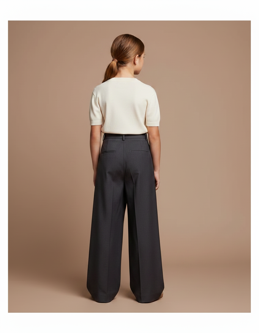 Pantalon Fluide Gris Ample Taille Haute Asymétrique - Gabardine - vue 2