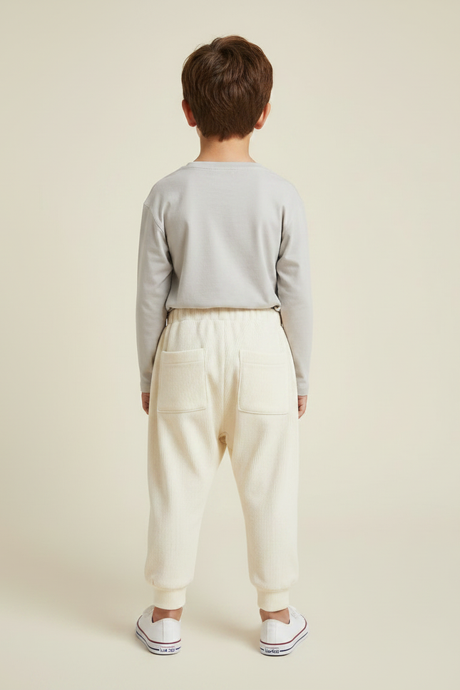 Pantalon Fluide Côtelé Écru Ample Canard Enfant - Beige Cordé - vue 2